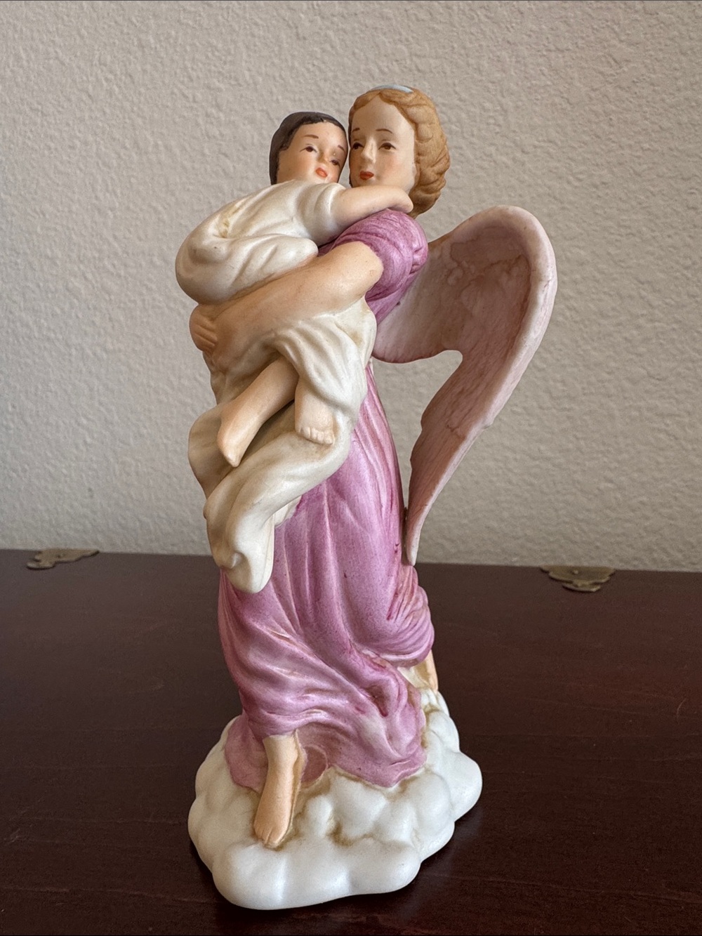 Pink Angel Holding Child Ceramic Sculpture - B Shackman